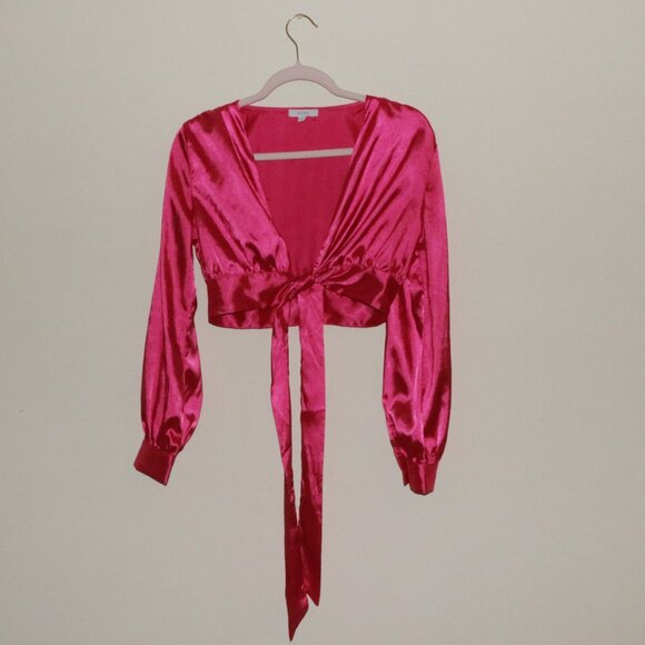 Hot Pink Satin Blouse - HONEY - Picture 11 of 11